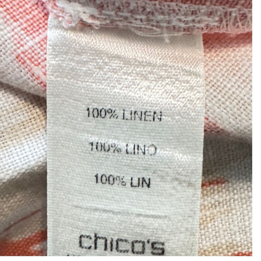 Chico's Size 3 Linen Ikat Open Front Jacket Coral White Boho Topper XL - Picture 4 of 4